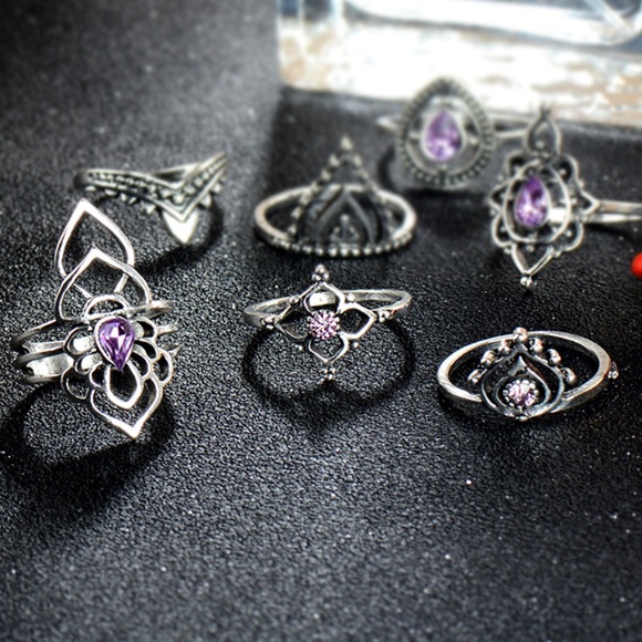 Boho Purple Stone Ring Set - Picture 4 of 5